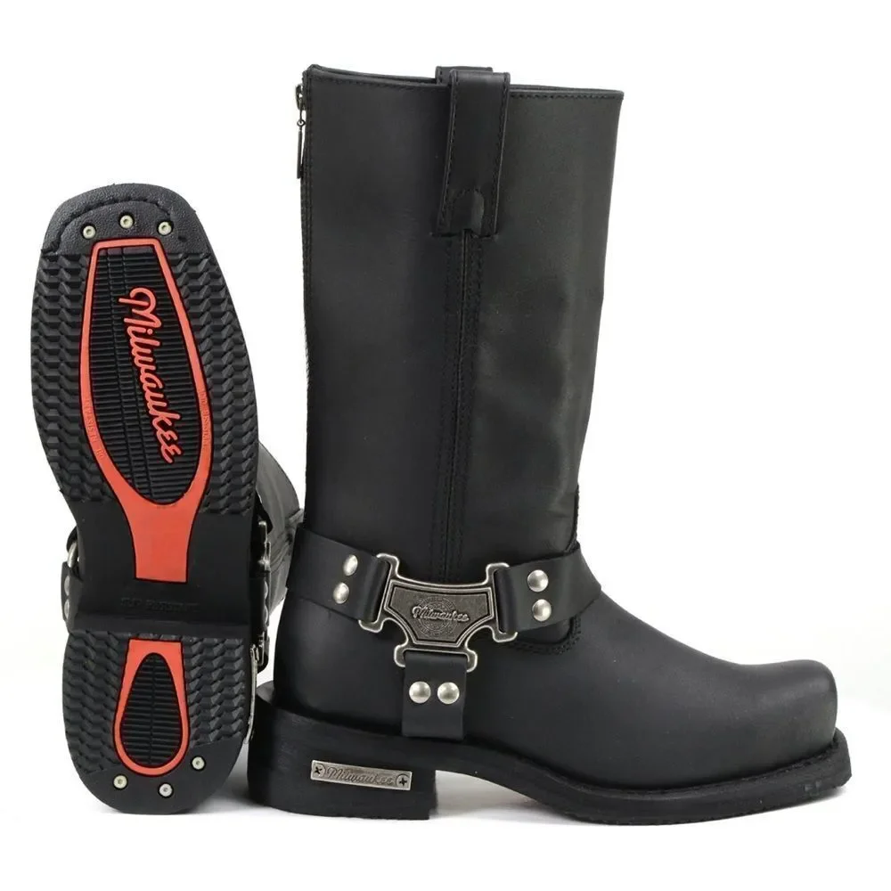 Milwaukee Leather Men's Black Harness Motorcycle Boots - Picture 3 of 11